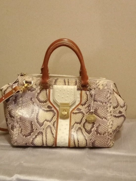 Brahmin Handbags - Brahmin Vintage Leather Satchel.Brown And Cream Snakeprint